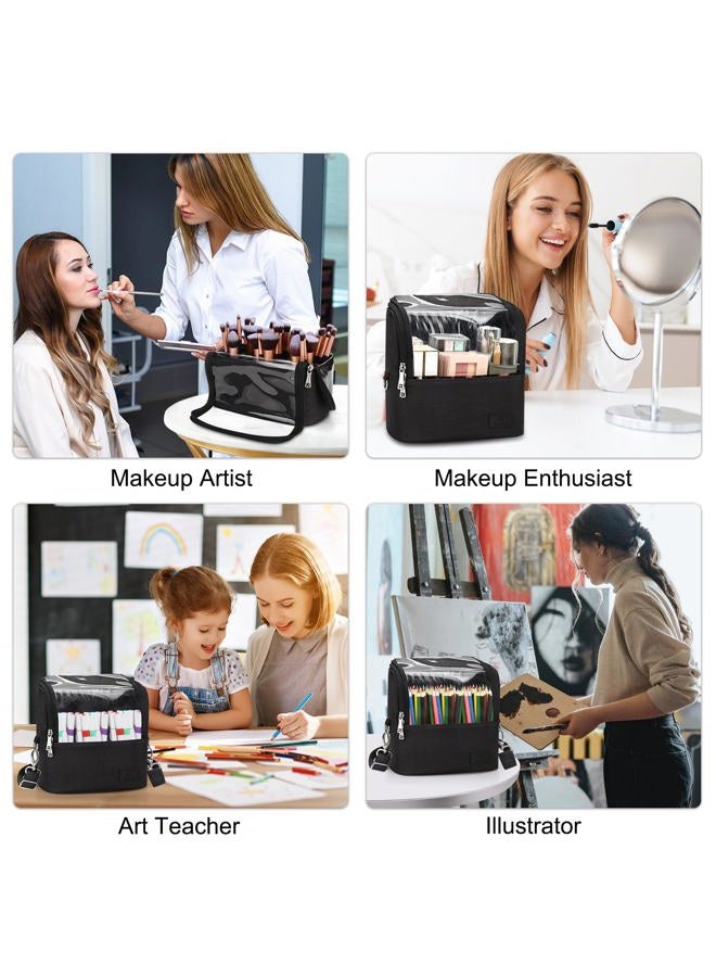 TANTO Makeup Brush Case Stand-up Makeup Cup Makeup Brush Holder Travel Professional Cosmetic Bag Artist Storage Bag Large Makeup Brush Bag with Adjustable Divider (Large, Black)  - Image 5