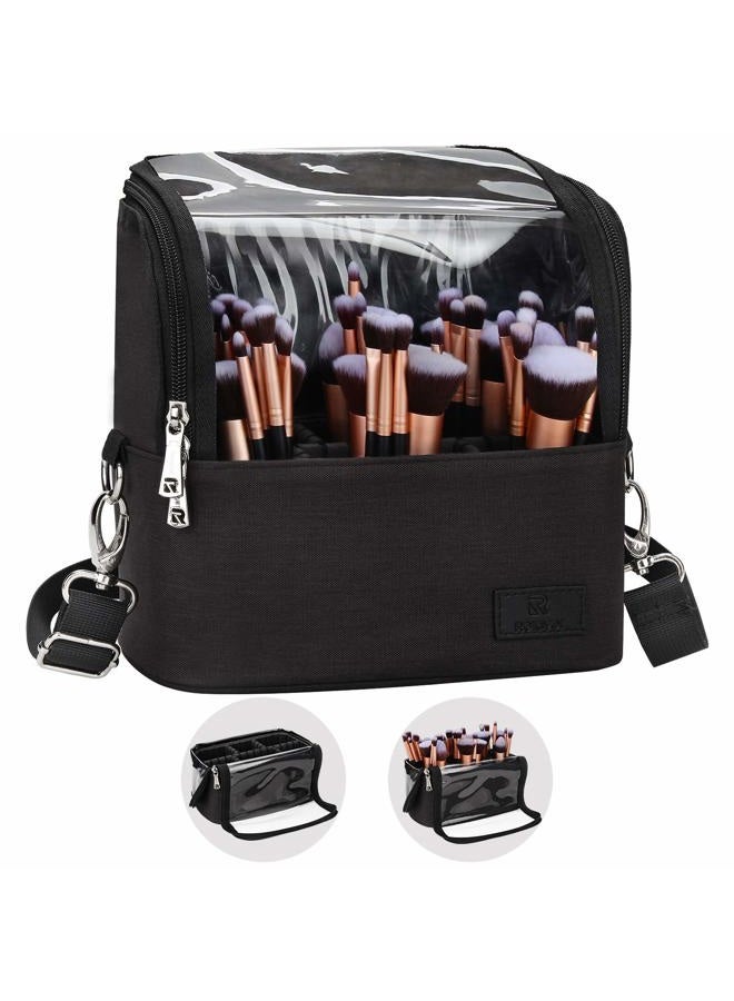 TANTO Makeup Brush Case Stand-up Makeup Cup Makeup Brush Holder Travel Professional Cosmetic Bag Artist Storage Bag Large Makeup Brush Bag with Adjustable Divider (Large, Black)  - Image 1