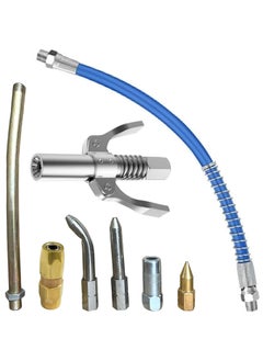 EPITECH MART EPITECH MART Grease Gun Coupler 10000 Psi With 15inch Flexible Blue Hose Pipe 5Pc Grease Nozzles 