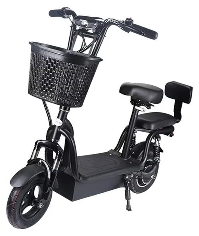 سكوتر كهربائي أسود للبالغين مع سلة أمامية ومقاعد مزدوجة وسرعة قصوى 40 كم/مدى 25-40 كم وعجلات مقاس 10 بوصات - Image 1