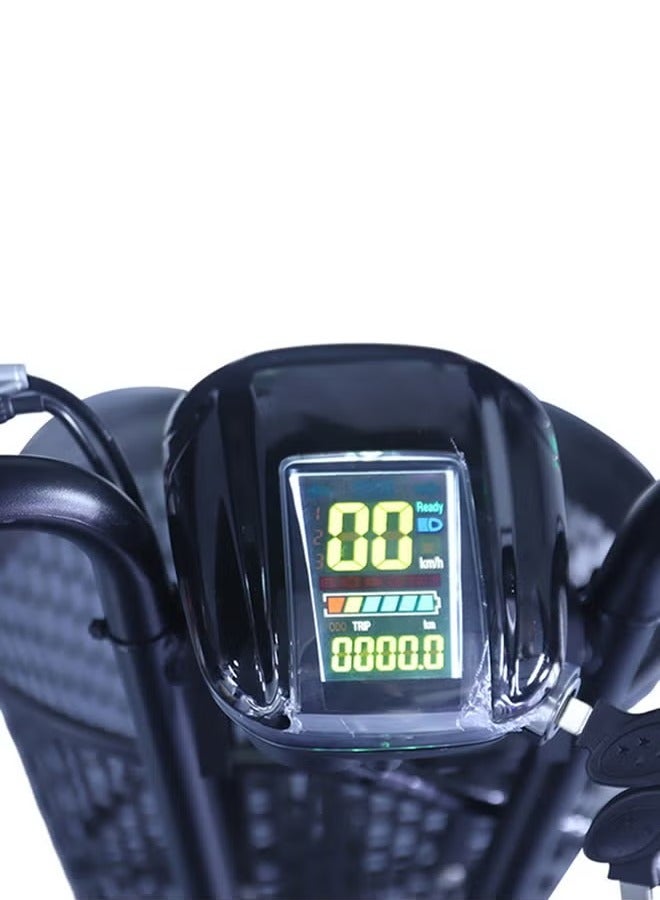 Black Electric Scooter for Adults with Front Basket, Double Seats, Max Speed ​​40km/Range 25-40km, 10 Inch Wheels - Image 3