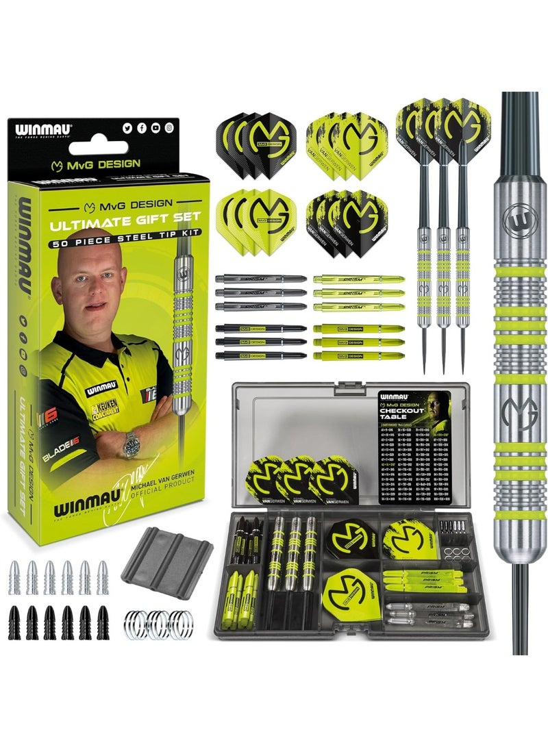 WINMAU Darts Set Michael Van Gerwen MvG Steeltip Gift Case - 50 Piece Dart Set | 20g Steel Tip 90% Tungsten Darts | 4 x Shafts | 4 x Flights | Accessories - Image 1