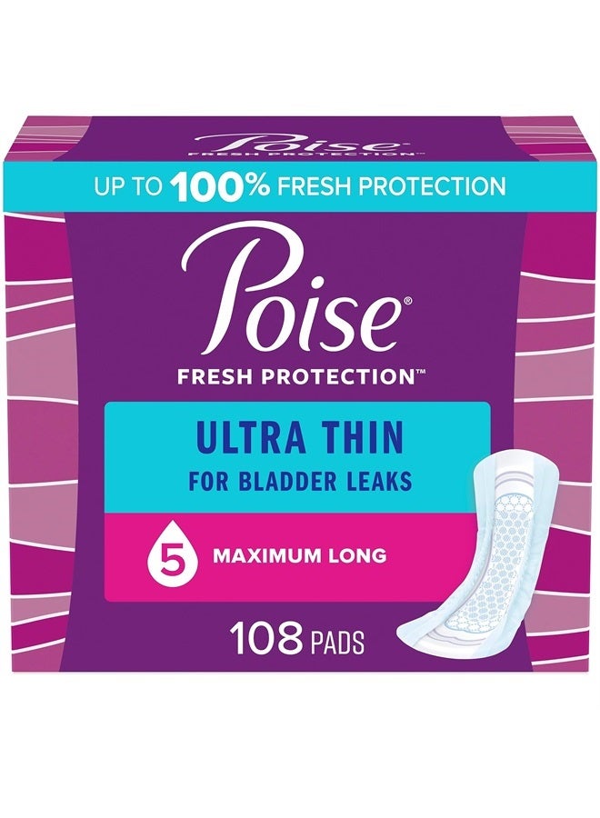Poise وسادات سلس البول فائقة النحافة ووسادات سلس البول بعد الولادة، 5 قطرات أقصى امتصاص، طول طويل، 108 قطعة (3 عبوات من 36)، قد يختلف التغليف - Image 1