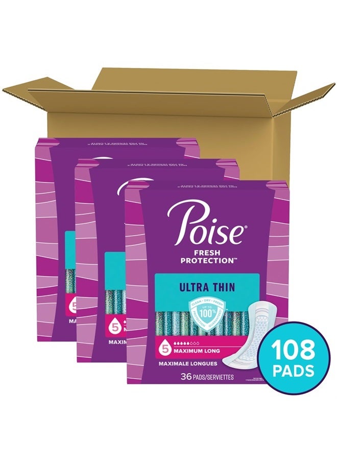 Poise وسادات سلس البول فائقة النحافة ووسادات سلس البول بعد الولادة، 5 قطرات أقصى امتصاص، طول طويل، 108 قطعة (3 عبوات من 36)، قد يختلف التغليف - Image 2