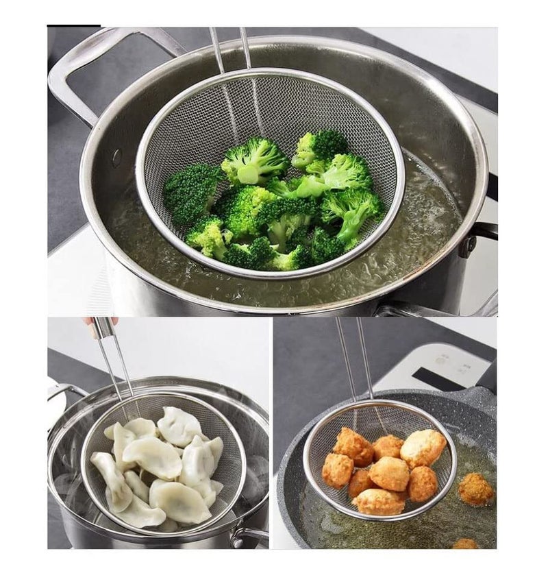 Faas Heavy Duty Stainless Steel Deep Fry Strainer Ladle with Wooden Handle | Jhara Skimmer Mesh Spoon for Oil, Frying Puri, Pakora & Snacks | Kitchen Cooking Tool (Silver, Pack of 1) - Image 4