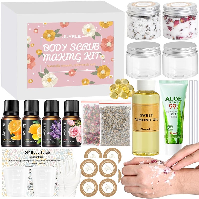 JUYRLE Body Scrub Making Kit Make Your Own Salt Body Scrub with Almond Oil Essential Oils Moisturizing and Exfoliating Dry Skin Hand Foot DIY Organic Body Scrubs Gifts For Women Men - Image 1