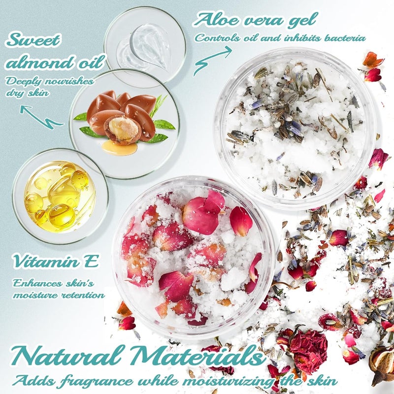 JUYRLE Body Scrub Making Kit Make Your Own Salt Body Scrub with Almond Oil Essential Oils Moisturizing and Exfoliating Dry Skin Hand Foot DIY Organic Body Scrubs Gifts For Women Men - Image 5