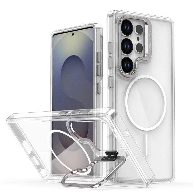 erorex For Samsung Galaxy S25 Ultra 5G Bright Color Clear MagSafe Lens Frame Holder Phone Case(White) - Image 1