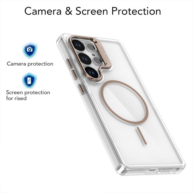 erorex For Samsung Galaxy S25 Ultra 5G Bright Color Clear MagSafe Lens Frame Holder Phone Case(White) - Image 2