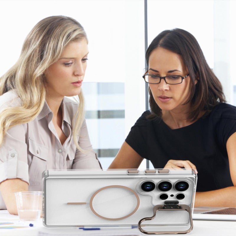 erorex For Samsung Galaxy S25 Ultra 5G Bright Color Clear MagSafe Lens Frame Holder Phone Case(White) - Image 5