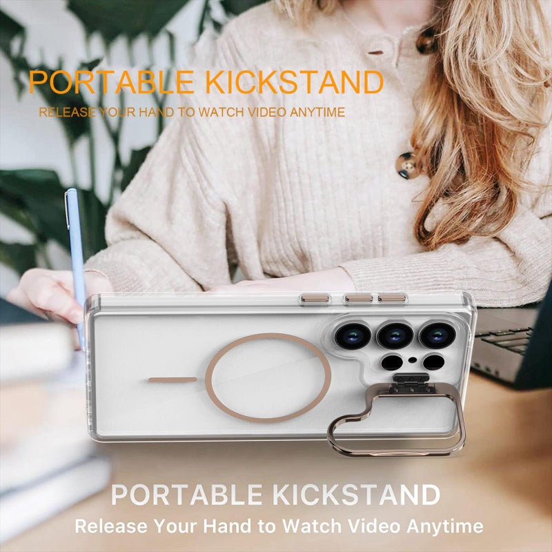 erorex For Samsung Galaxy S25 Ultra 5G Bright Color Clear MagSafe Lens Frame Holder Phone Case(White) - Image 4