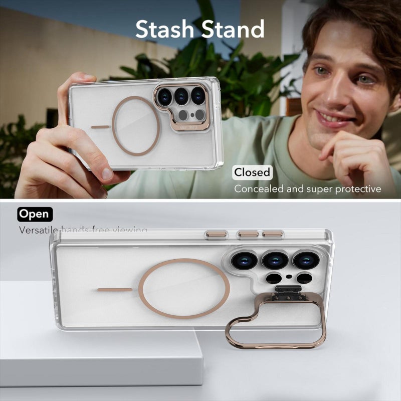 erorex For Samsung Galaxy S25 Ultra 5G Bright Color Clear MagSafe Lens Frame Holder Phone Case(White) - Image 3