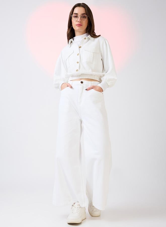 Globus White Textured Shirt with Utility Pockets - Image 5
