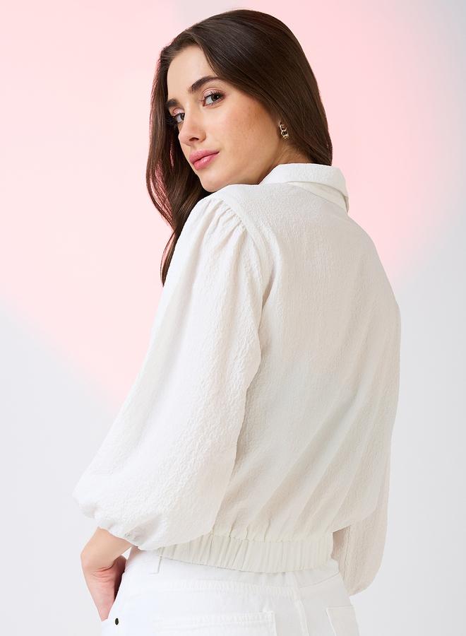 Globus White Textured Shirt with Utility Pockets - Image 3