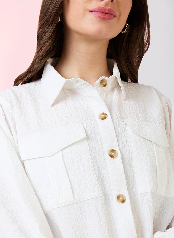 Globus White Textured Shirt with Utility Pockets - Image 4