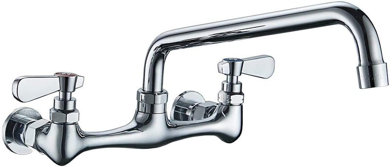 Commercial Kitchen Faucet Wall Mount with 8 Inch Swivel Spout 8 Center Sink 2Handle Faucet Mixer Tap Polish Chrome4353