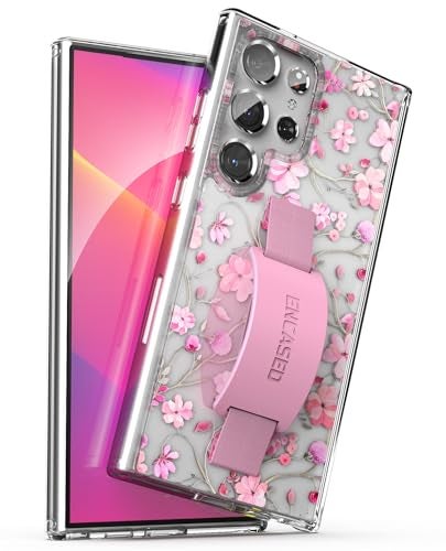 ENCASED Loop Case Designed for Samsung Galaxy S24 Ultra Floral Hand Strap Cover with Grip Phone Holder ClearPink Flowers - Image 1