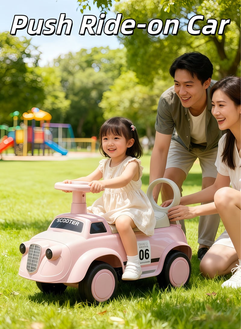 شو وو سيارة دفع للركوب - سيارة ركوب مرخصة يمكن استخدامها كعربة أطفال أو عربة أطفال، ألعاب دراجة توازن للأطفال من عمر 12 إلى 36 شهرًا، هدايا للأولاد والبنات، سيارة ركوب للأطفال الصغار بدون دواسة مع توجيه موسيقي وبوق وتخزين أسفل المقعد (وردي) - Image 1