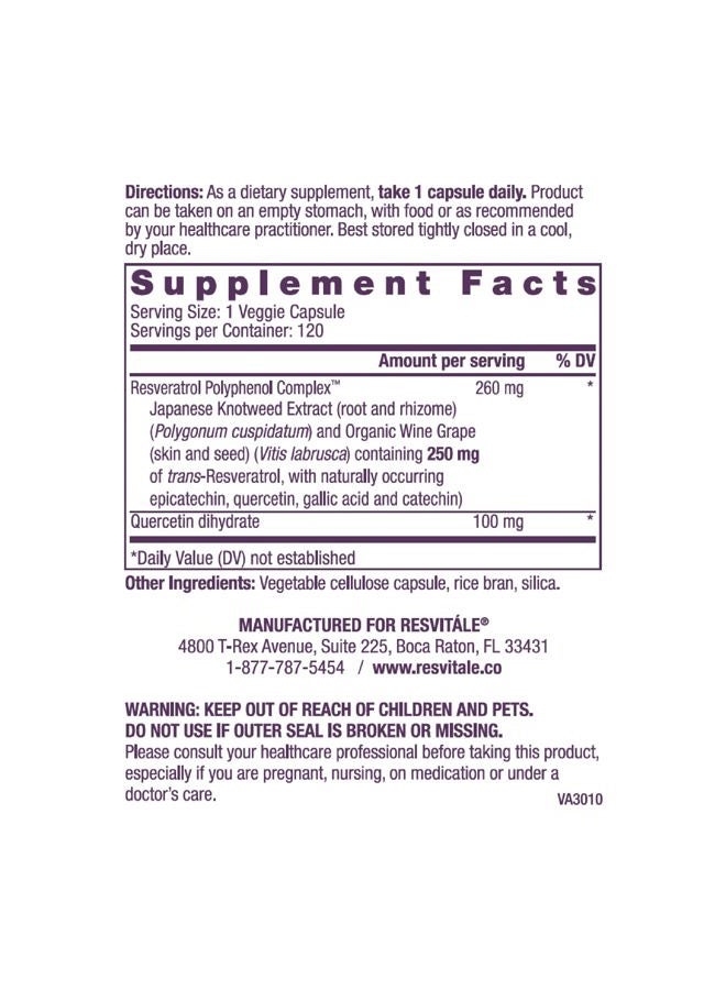 ResVitale Resveratrol 250 mg - Resveratrol Supplement for Men and Women - 120 Veggie Capsules - Image 2