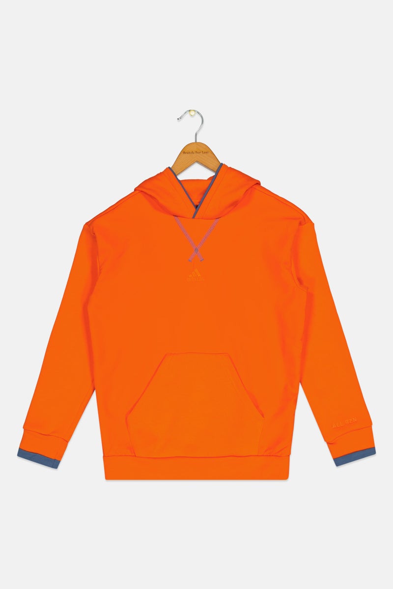 Adidas Kids Boy Brand Logo Long Sleeve Training Sweatshirt, Neon Orange - Image 1