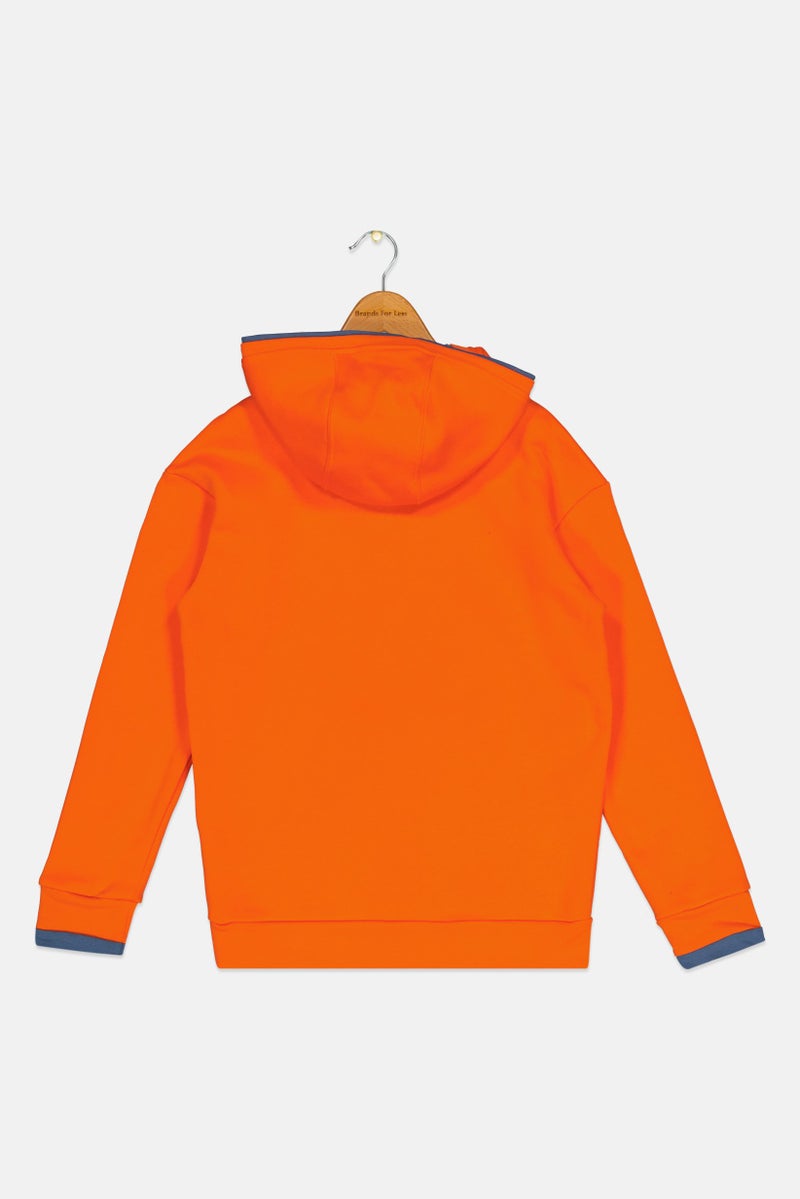 Adidas Kids Boy Brand Logo Long Sleeve Training Sweatshirt, Neon Orange - Image 2