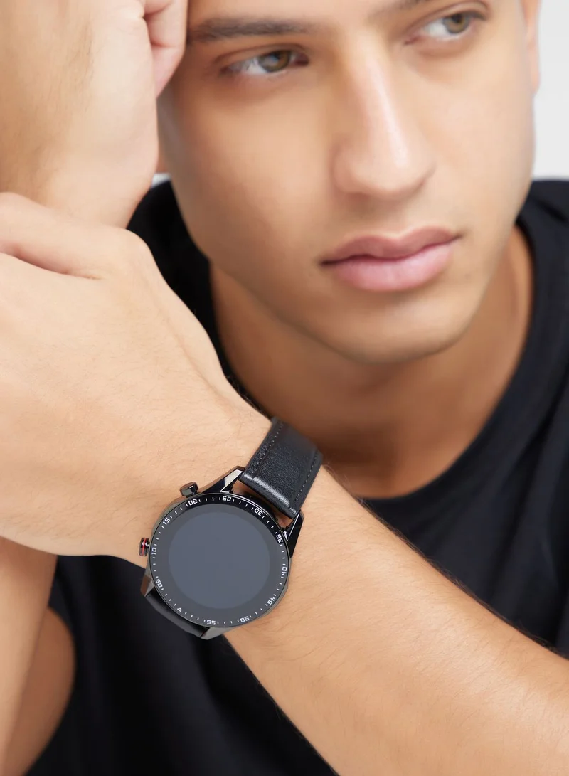 Generic Genuine Leather And Metal Strap Smart Watch With Heart Rate And Fitness Features