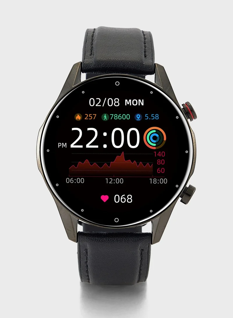 Generic Genuine Leather And Metal Strap Smart Watch With Heart Rate And Fitness Features