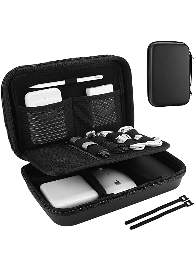 Procases ProCase Hard Travel Electronic Organizer Case for MacBook Power Adapter Chargers Cables Power Bank Apple Magic Mouse Apple Pencil USB Flash Disk SD Card Small Portable Accessories Bag -Black - Image 1