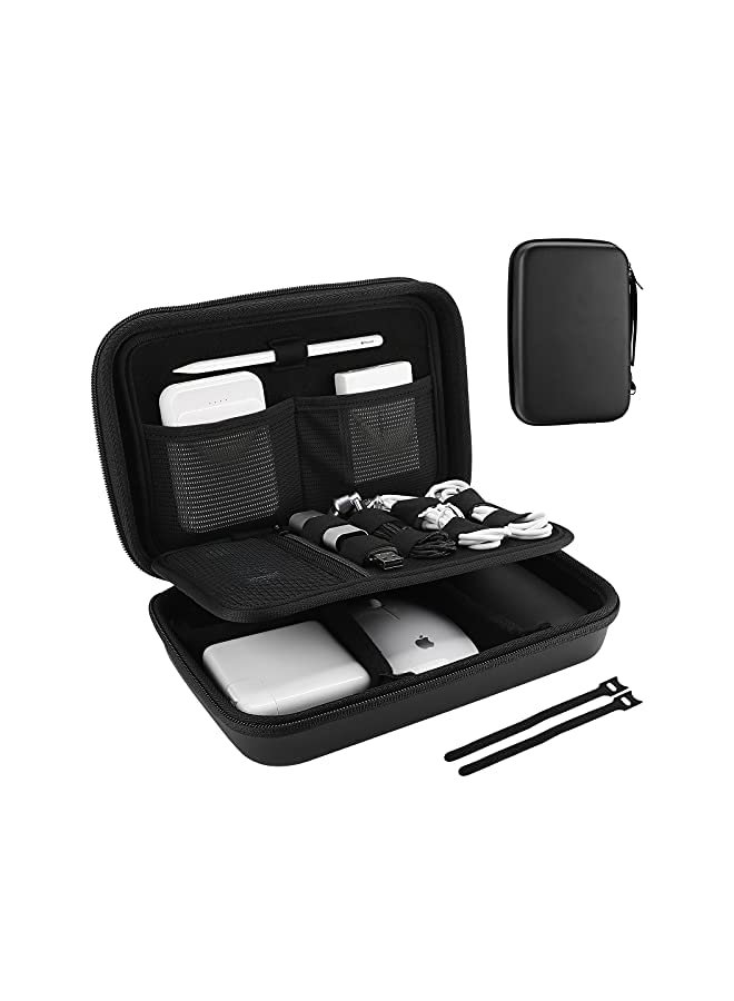 Procases ProCase Hard Travel Electronic Organizer Case for MacBook Power Adapter Chargers Cables Power Bank Apple Magic Mouse Apple Pencil USB Flash Disk SD Card Small Portable Accessories Bag -Black - Image 2