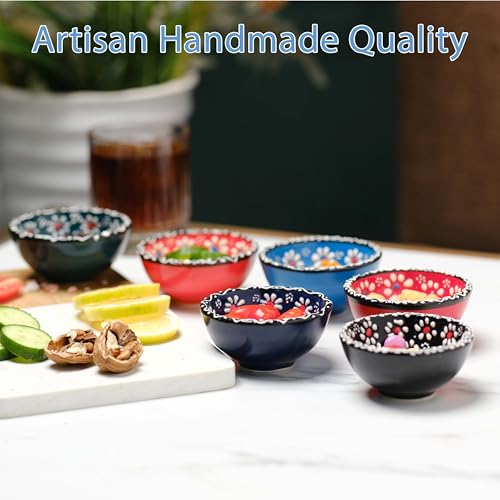 Elyese Ceramic Small Bowls, Dipping Bowls Set of 6, 3.5 Oz Soy Sauce Dish, Handmade Charcuterie Bowls, Colorful Pinch Bowls, Dishwasher & Microwave Safe Sauce Bowls, 3.2'' Mini Bowls (SULTAN'S GARDEN) - Image 3