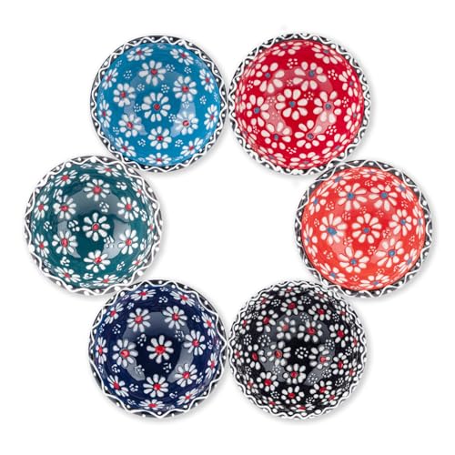 Elyese Ceramic Small Bowls, Dipping Bowls Set of 6, 3.5 Oz Soy Sauce Dish, Handmade Charcuterie Bowls, Colorful Pinch Bowls, Dishwasher & Microwave Safe Sauce Bowls, 3.2'' Mini Bowls (SULTAN'S GARDEN) - Image 1