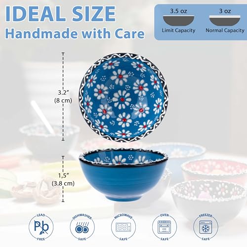 Elyese Ceramic Small Bowls, Dipping Bowls Set of 6, 3.5 Oz Soy Sauce Dish, Handmade Charcuterie Bowls, Colorful Pinch Bowls, Dishwasher & Microwave Safe Sauce Bowls, 3.2'' Mini Bowls (SULTAN'S GARDEN) - Image 2