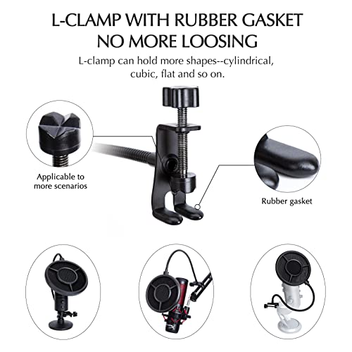 SUNMON Mic Pop Filter for HyperX QuadCast、Blue Yeti and Other Gaming Microphone, Dual Layered Wind Pop Screen with Flexible 360° Gooseneck Clip Stabilizing Arm for Recording, Singing - Image 3