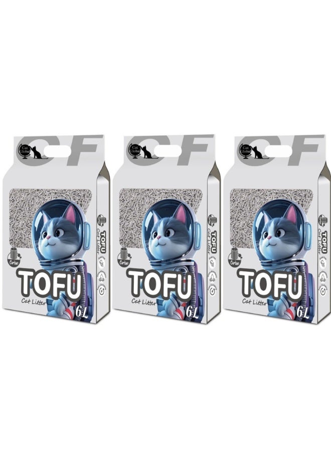 3 Pack Tofu Cat Litter, Flushable Clumping Cat Litter 100% Natural Bentonite, Scented Ultra Absorbent Bentonite Kitty Litter, Low Dust, Fresh Scented, Odor Control (3Pack × 6L, Carbon)