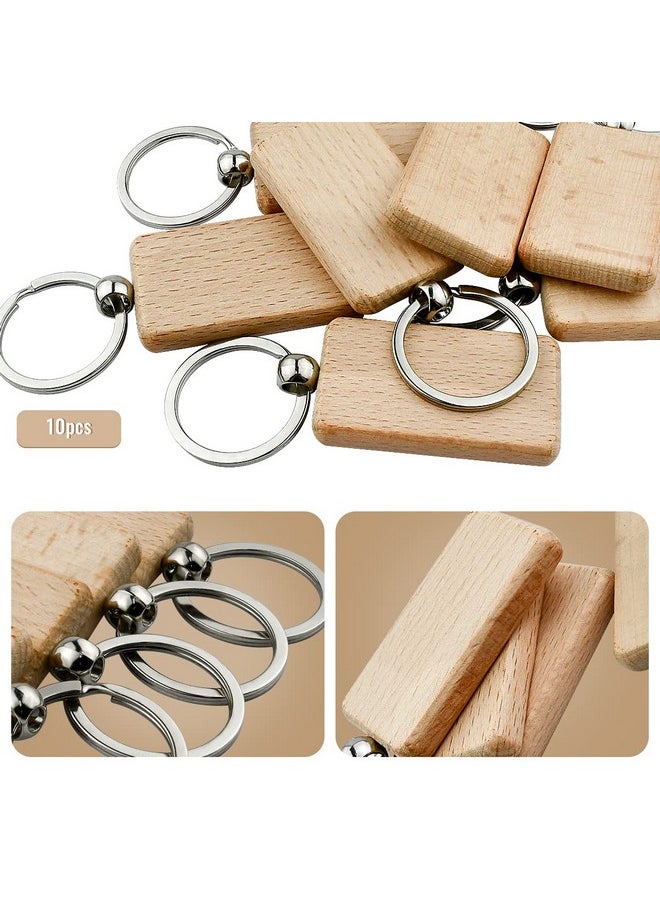 Tenalleys - 10Pcs Blanks Rectangle Wooden Keychain 1.2 Inch Wood Engraving Unfinished Keychain With 10 Pcs Key Rings For Diy Crafts Gift Accessories - Image 1