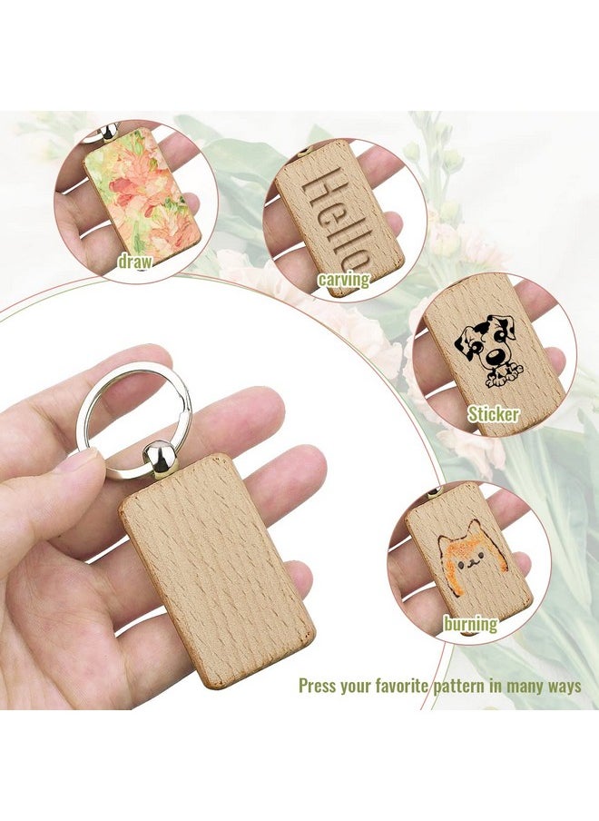 Tenalleys - 10Pcs Blanks Rectangle Wooden Keychain 1.2 Inch Wood Engraving Unfinished Keychain With 10 Pcs Key Rings For Diy Crafts Gift Accessories - Image 1