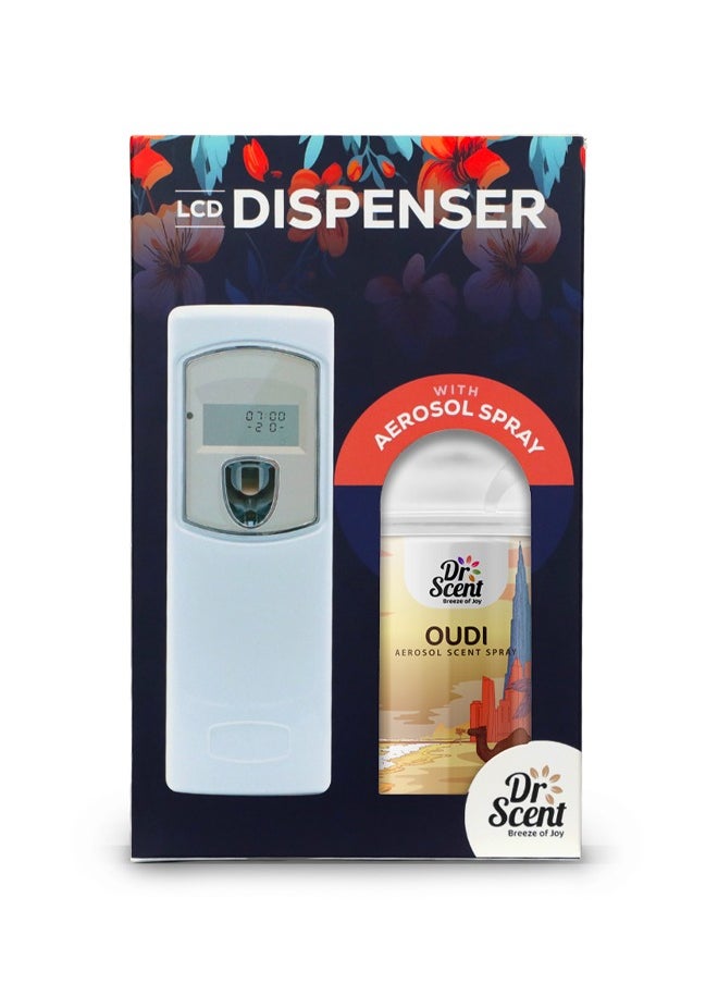 Dr Scent Breeze of Joy, Combo | Automatic Air Freshener Spray Dispenser LCD with 300 ml Aerosol Spray Refill | Long-Lasting Fragrance for Home & Office. (Oudi) 