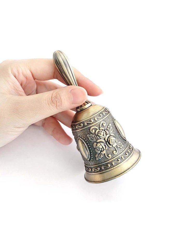 JZS Hand Held Bell, Metail Dinner Bell Wedding Bells, Service Bell Call, Vintage Bell,Bronze - Image 3