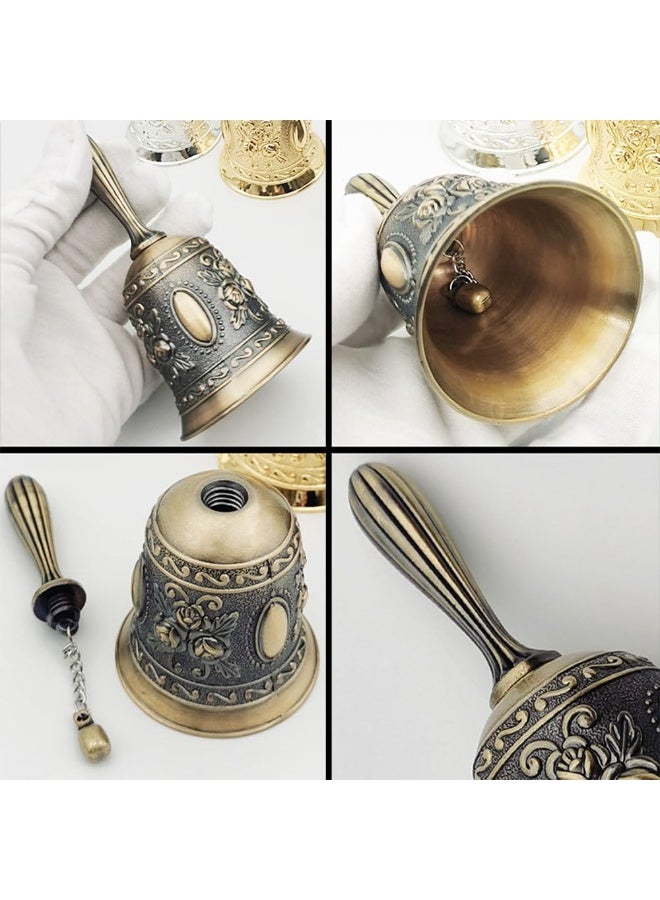 JZS Hand Held Bell, Metail Dinner Bell Wedding Bells, Service Bell Call, Vintage Bell,Bronze - Image 5