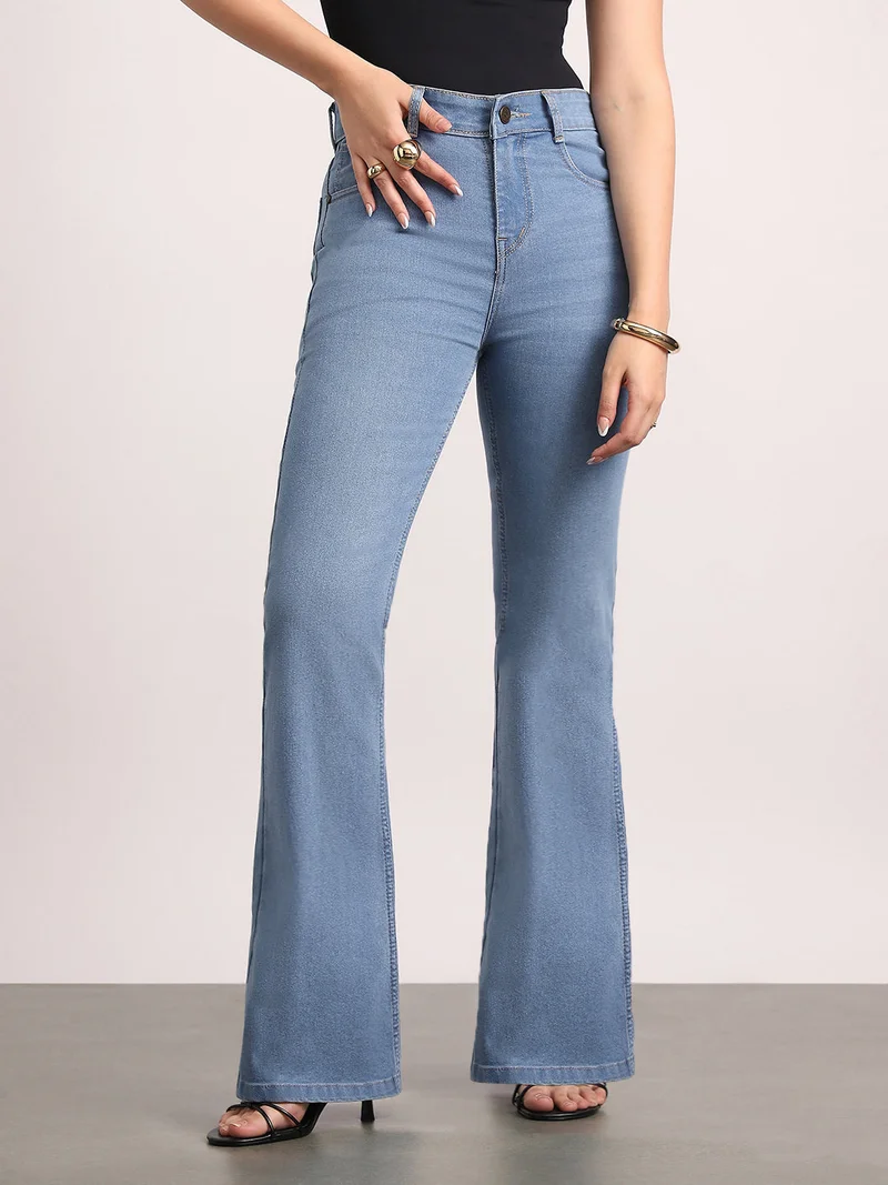 Urbano Fashion Women's Light Blue Mid Rise Bootcut Washed Jeans Stretchable