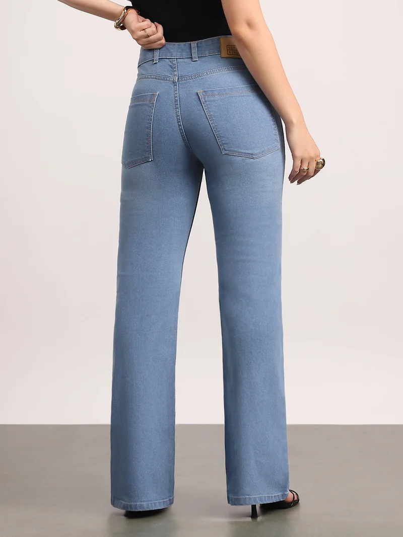 Urbano Fashion  Urbano Fashion Women's Light Blue Mid Rise Bootcut Washed Jeans Stretchable  | Best Price UAE