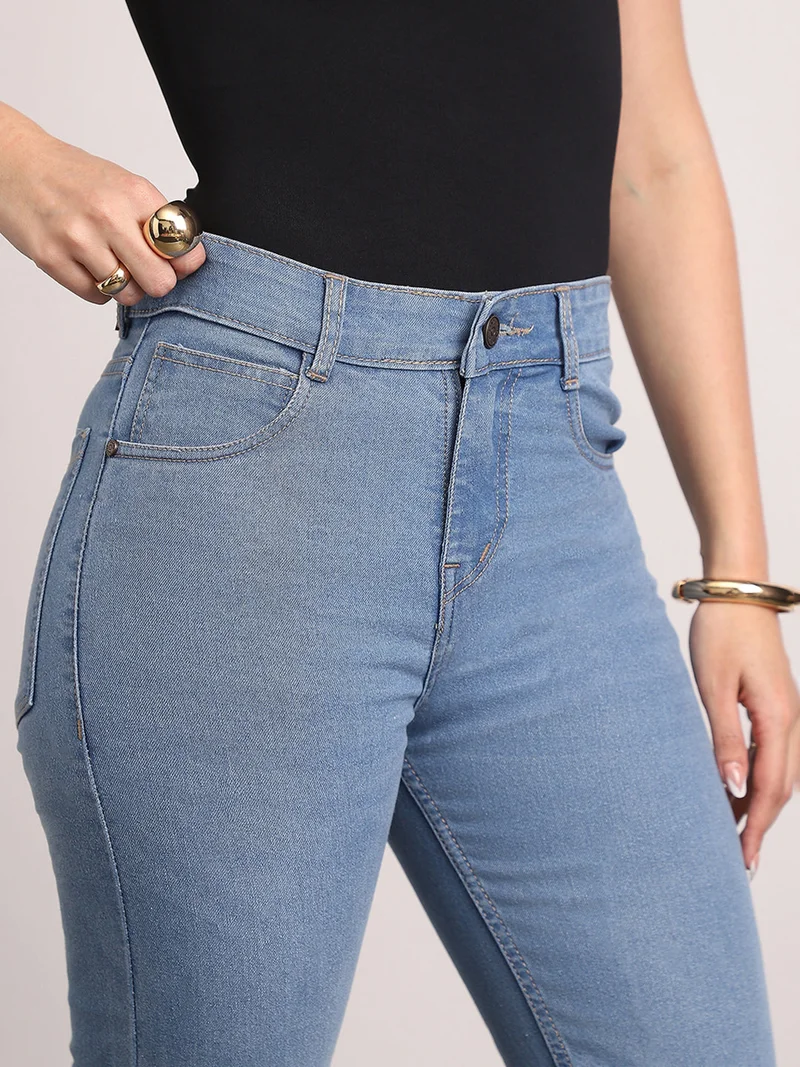 Urbano Fashion  Urbano Fashion Women's Light Blue Mid Rise Bootcut Washed Jeans Stretchable  | Best Price UAE
