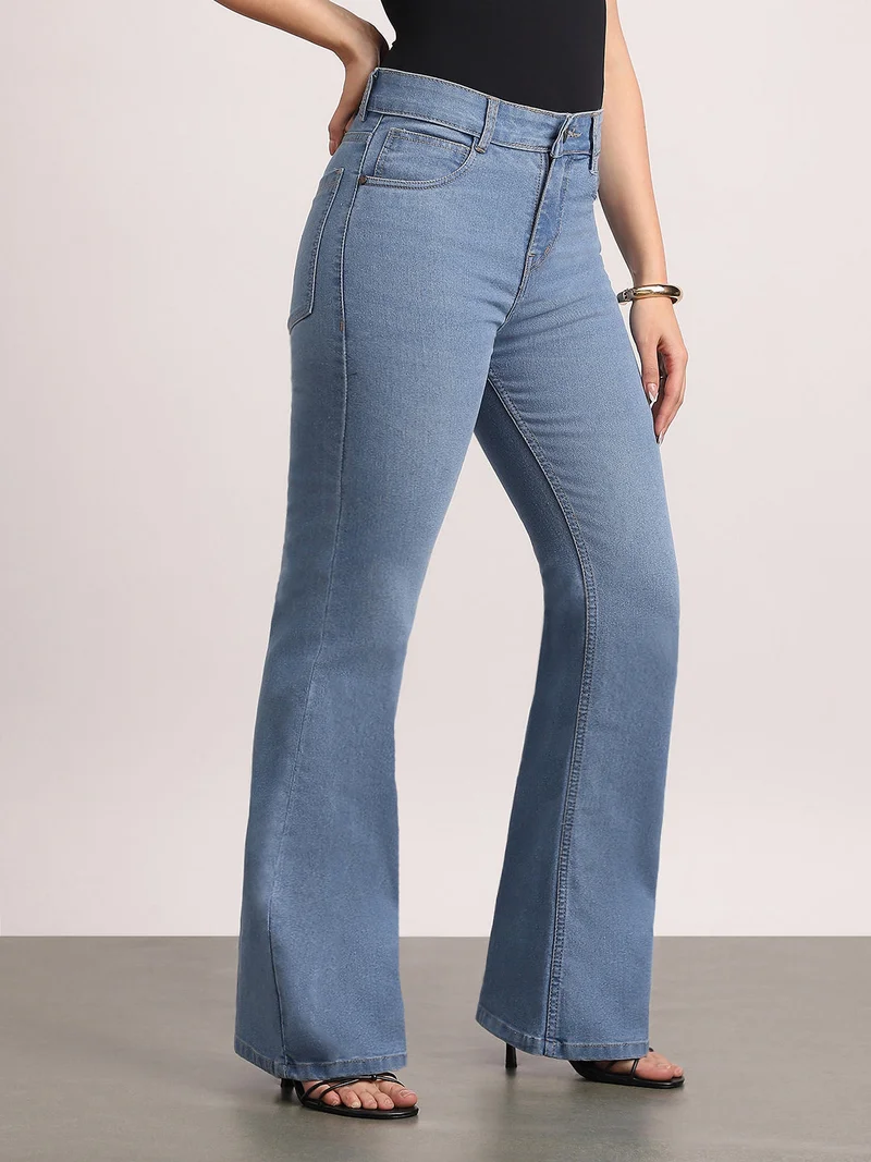 Urbano Fashion  Urbano Fashion Women's Light Blue Mid Rise Bootcut Washed Jeans Stretchable  | Best Price UAE