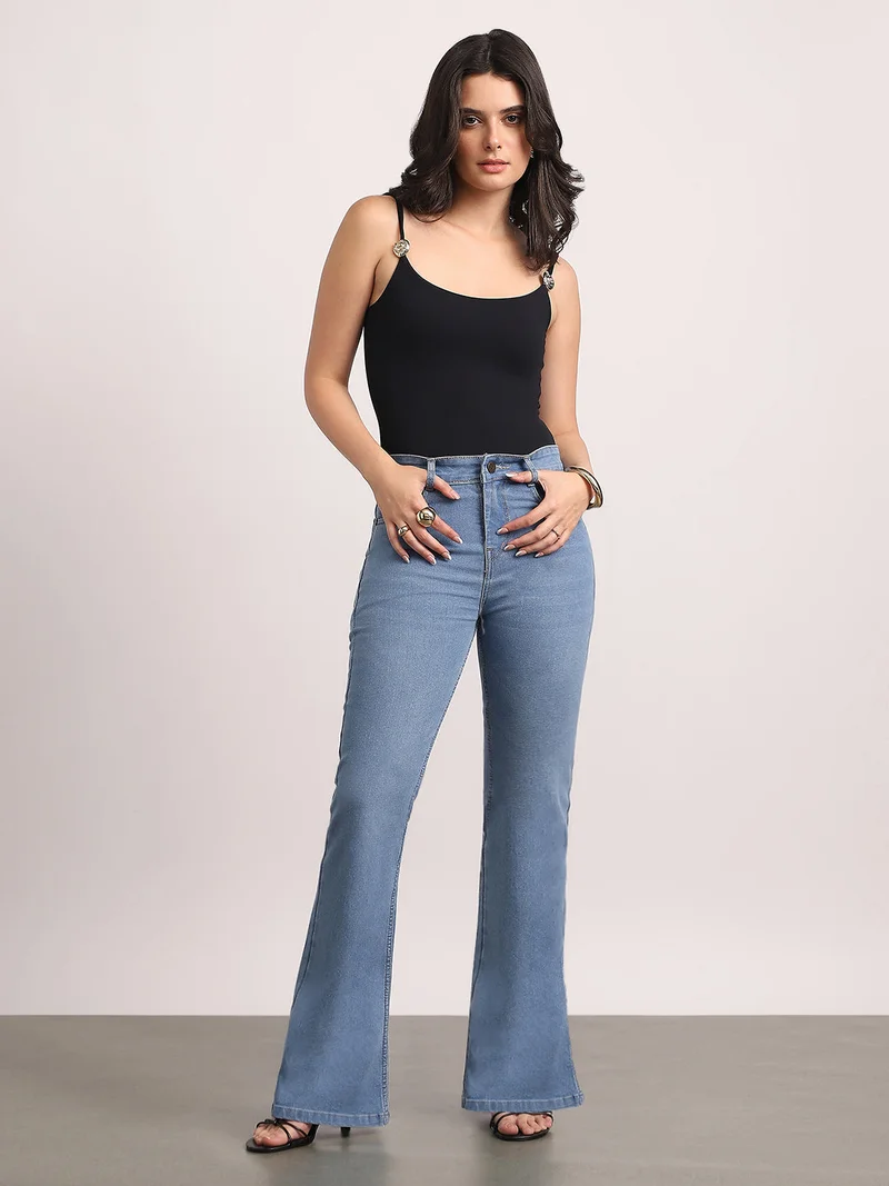 Urbano Fashion  Urbano Fashion Women's Light Blue Mid Rise Bootcut Washed Jeans Stretchable  | Best Price UAE