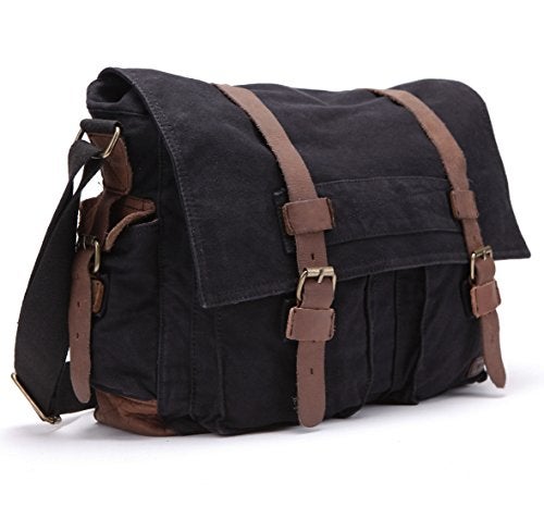 Berchirly Men Women Canvas Leather Messenger Shoulder Bag Fits 17.3" Laptop - Image 2