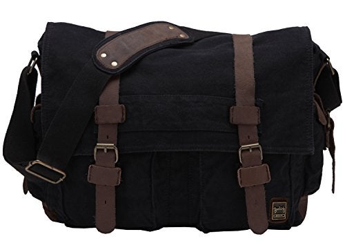 Berchirly Men Women Canvas Leather Messenger Shoulder Bag Fits 17.3" Laptop - Image 1