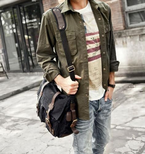 Berchirly Men Women Canvas Leather Messenger Shoulder Bag Fits 17.3" Laptop - Image 5