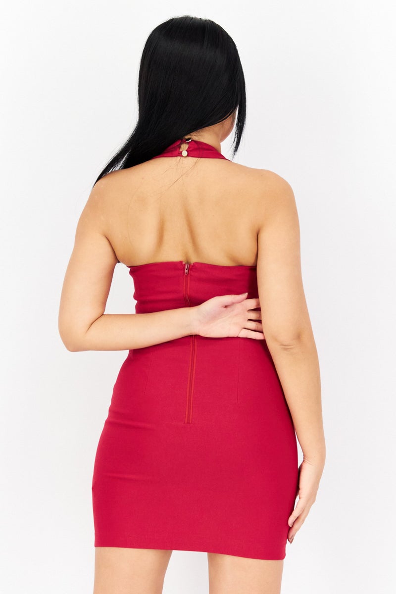 Vesper Women Petite Solid Bodycon Dress, Maroon - Image 3