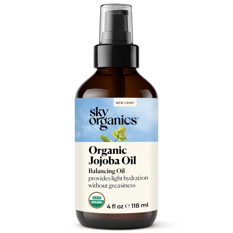 Sky Organics Organic Jojoba Oil for Face, Balancing Oil for Light Hydration & Helps Reduce Excess Oiliness, Suitable For Oily, Combination Skin, 100% Pure & Cold-Pressed, 4 fl. Oz - Image 1