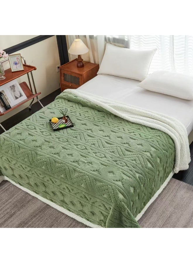 Comfy Embossed Thick Green Plush Luxurious & Soft Blanket 200 x 230 Cm